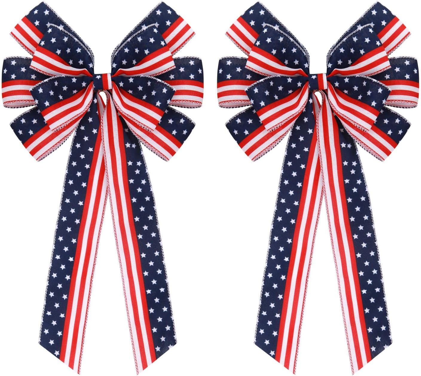 Meseey Extra Large Patriotic Bows - Waterproof American Flag Stars & Stripes Decor | 4th of July Party Bunting (Red, White, Blue)