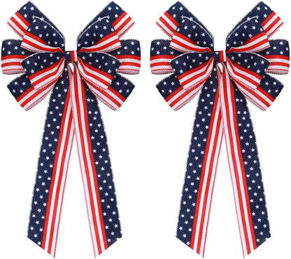 Meseey Extra Large Patriotic Bows - Waterproof American Flag Stars & Stripes Decor | 4th of July Party Bunting (Red, White, Blue)