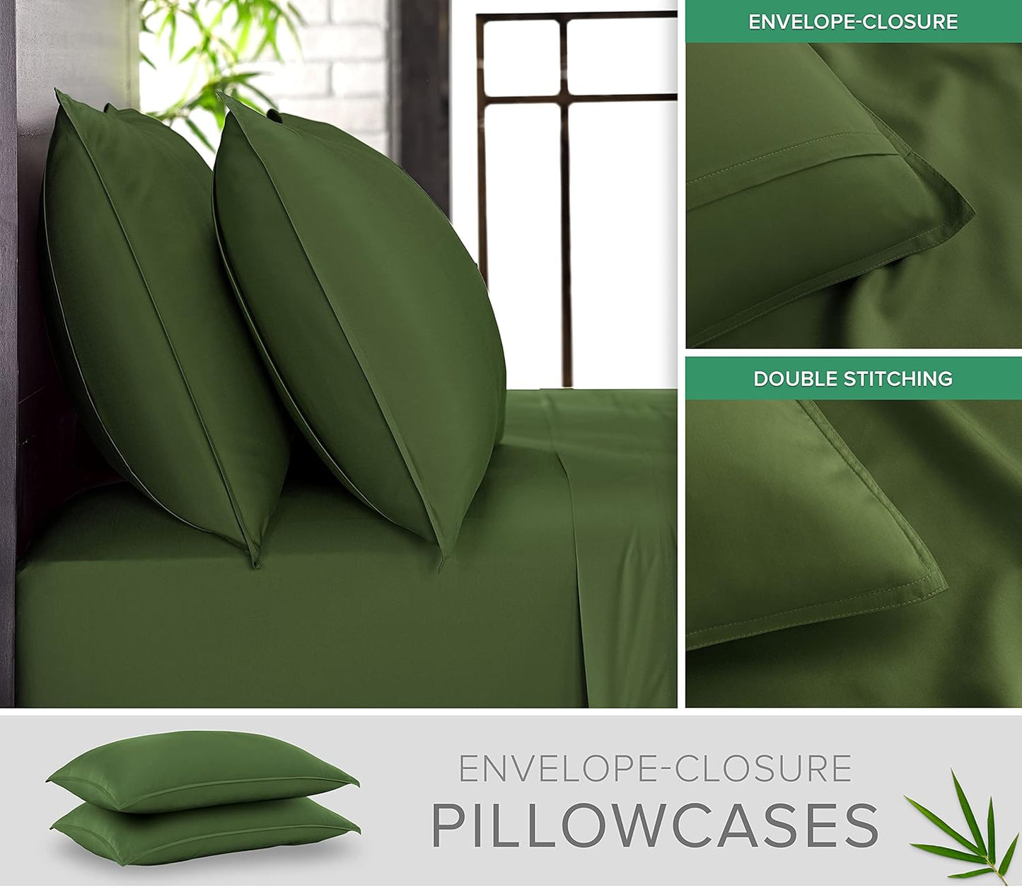 Pure Bamboo Full Sheets - 100% Organic Viscose Bed Sheet Set | Luxuriously Soft & Cooling (Full, Pesto)