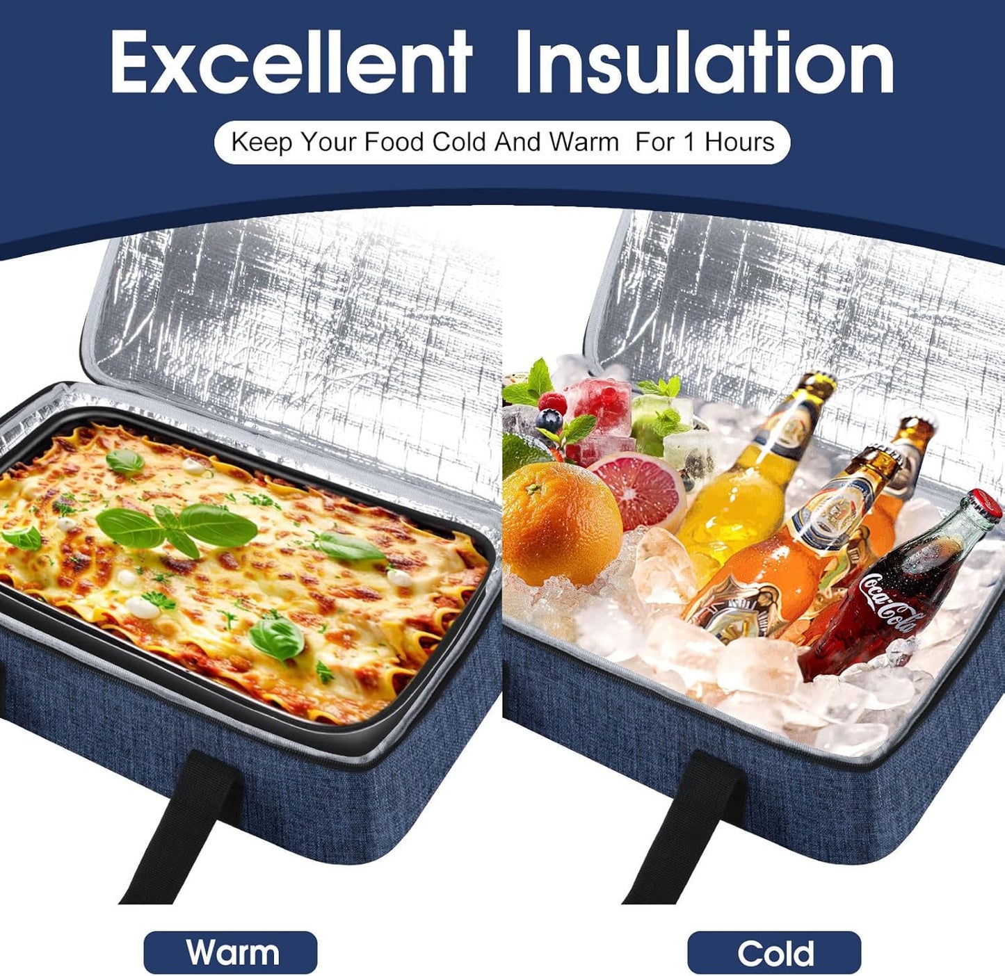 Skiennix Insulated Casserole Carrier - Portable Hot/Cold Food Tote for Potluck | Fits 9" x 13" Dish - Navy Blue
