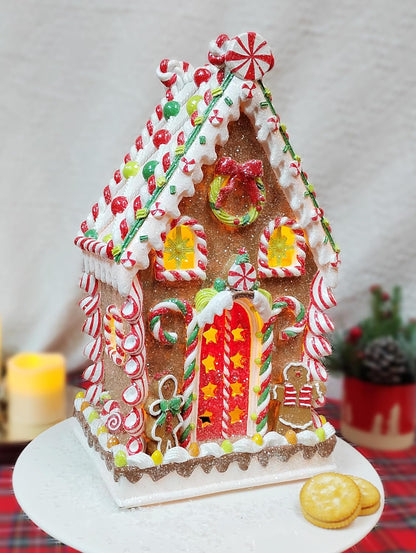 Moments In Time Gingerbread Village House - Handcrafted Polyresin Christmas Decoration with LED Lights - 13.78” High