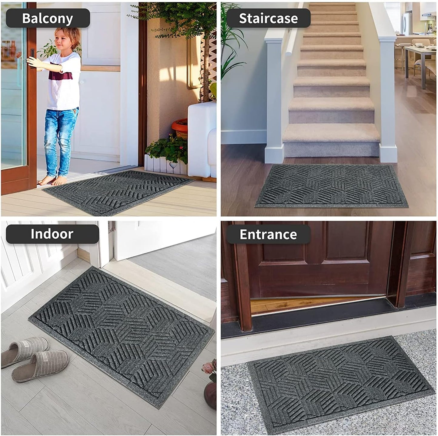 Yimobra Large Waterproof Door Mat - Heavy Duty Non-Slip Entrance Mat 36x24 | Black Gray Design