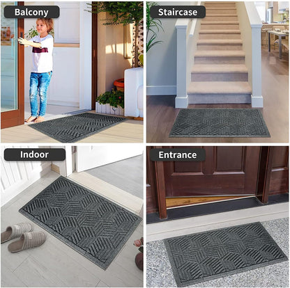 Yimobra Large Waterproof Door Mat - Heavy Duty Non-Slip Entrance Mat 36x24 | Black Gray Design