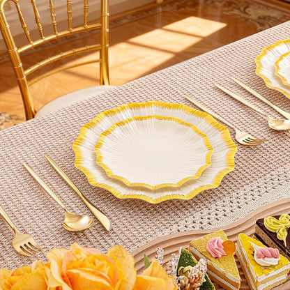 Ivory Plastic Plates with Gold Rim - 60Pcs, Disposable Tableware (Variation: Ivory)