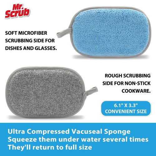 Sponges Kitchen Dish Sponge for Washing Dishes Cleaning Kitchen, All-Purpose, 6 Pack, Non Scratch, Rough Scrubbers Side for Non-Stick Cookware, Soft Microfiber Scrub Side for Dishes, Mr. Scrub