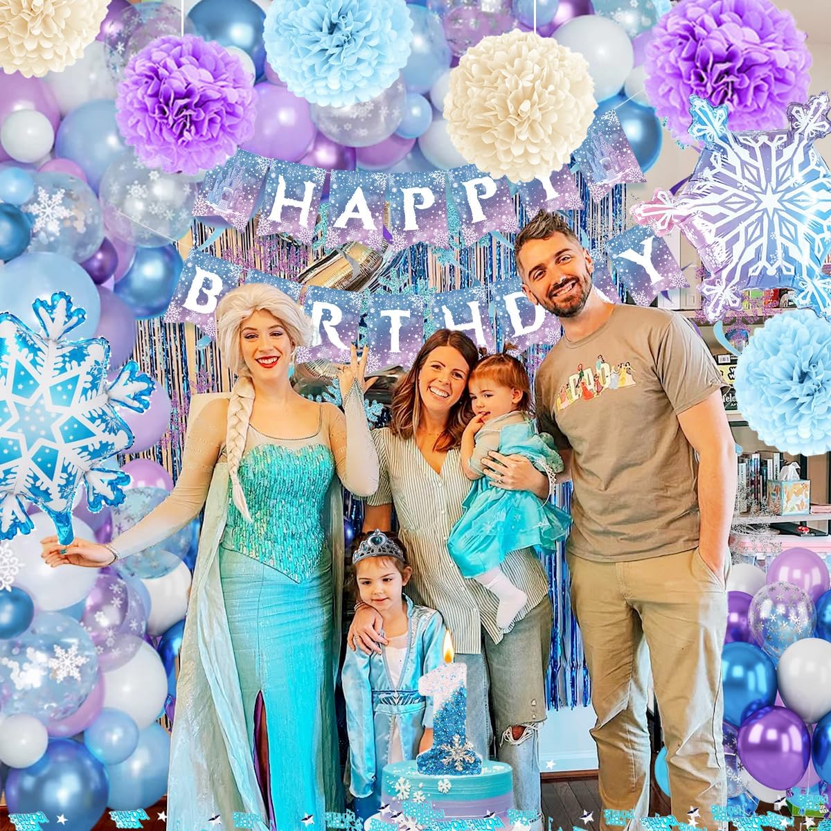 Skiennix Birthday Decorations - Winter Snow 1st Birthday Party Supplies with Balloons, Crown & Banner