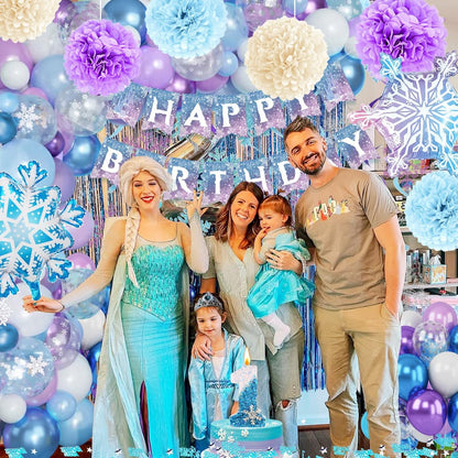 Skiennix Birthday Decorations - Winter Snow 1st Birthday Party Supplies with Balloons, Crown & Banner
