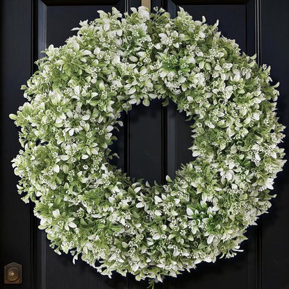 Aglaia Odorata 26" Artificial Boxwood Wreath - Large Faux Eucalyptus Leaves for Year-Round Outdoor Decor | White-Green