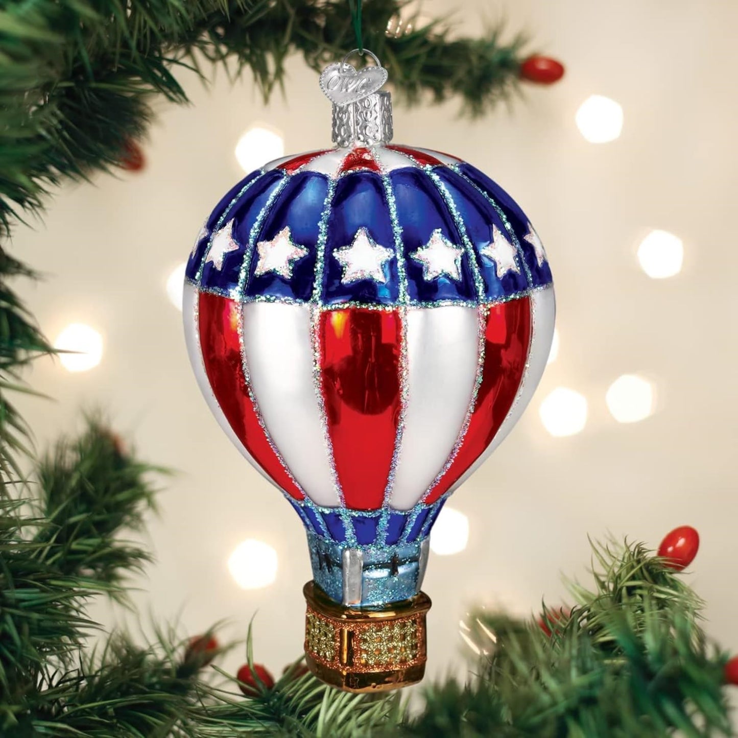 Old World Christmas Patriotic Hot Air Ballon Glass Blown Ornament for Christmas Tree