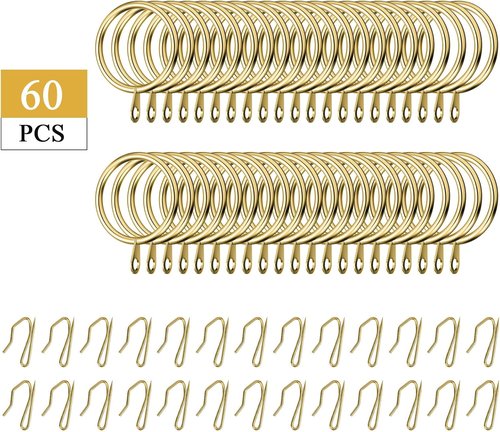 Hotop Metal Drapery Curtain Rings - 30 Pcs with 0.98/1.26/1.65 Inch Interior Diameter | Includes Curtain Pin Hooks (Gold, 25 mm)