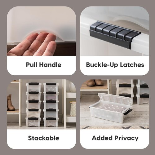 IRIS USA Stackable Plastic Storage Bins - 6 Qt, 10 Pack, BPA-Free, Durable Lids, Pearl Color