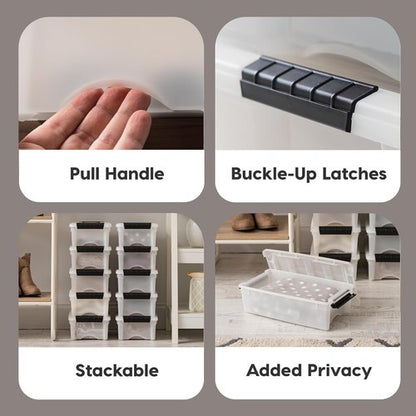 IRIS USA Stackable Plastic Storage Bins - 6 Qt, 10 Pack, BPA-Free, Durable Lids, Pearl Color