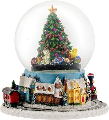 Elanze Designs Musical Glitter Water Snow Globe Christmas Tree Village - Moving Train & Holiday Tune