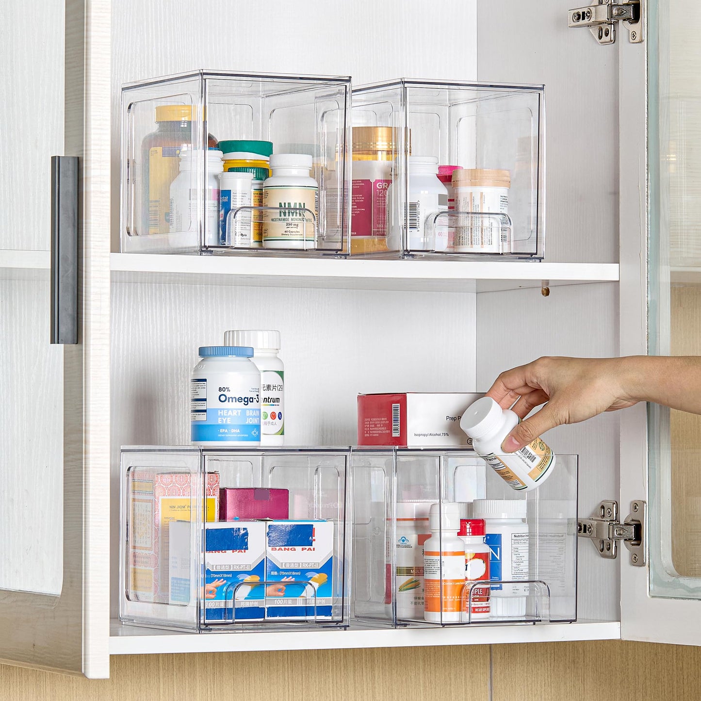 Vtopmart 4 Pack Stackable Storage Drawers, 6.6''Tall Acrylic Bathroom Makeup Organizers,Clear Plastic Drawers For Vanity, Undersink, Kitchen Cabinet,Pantry Organization and Storage