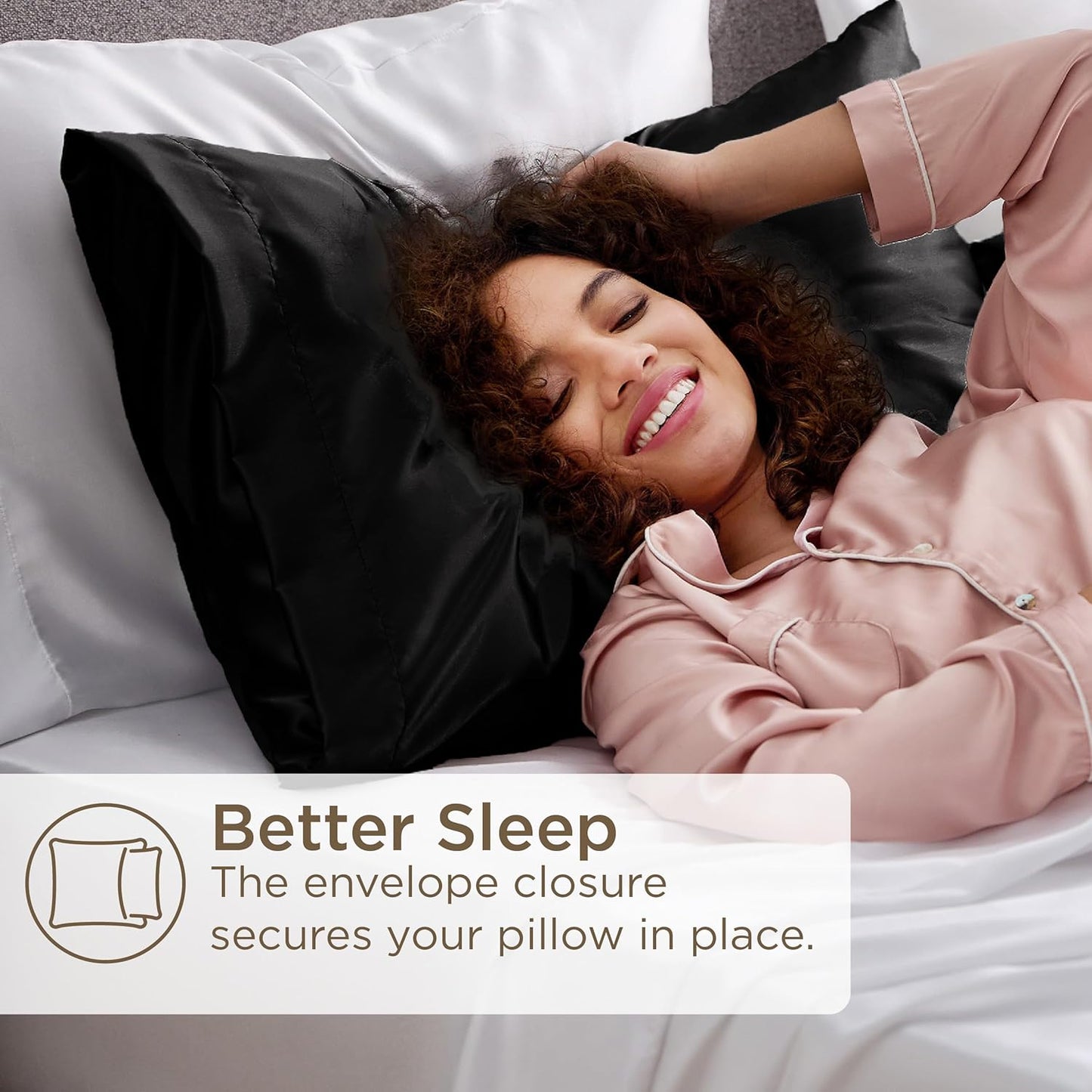 Bedsure Satin Pillowcases - Set of 4 Black Silk Pillow Covers for Hair & Skin | 20x26 Inches, Envelope Closure