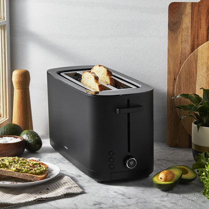 ZWILLING Enfinigy 4-Slice Long Slot Toaster - Extra Wide 1.5" Slots for Bagels & Toast | Sleek Black Finish