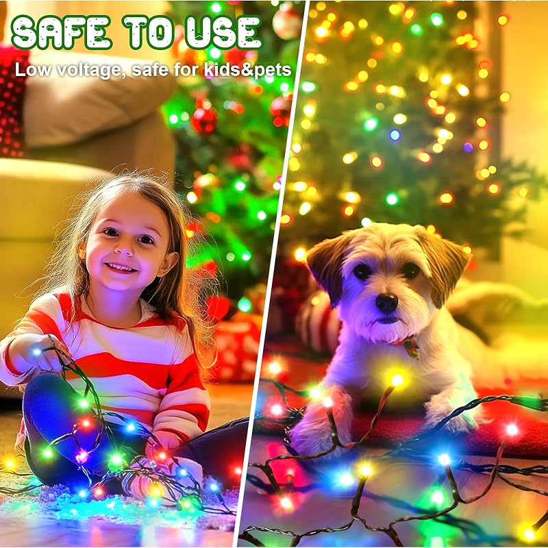 Multicolor Outdoor Battery-Operated Christmas String Lights 100LED 33ft 8 Modes with Timer - 2 Pack