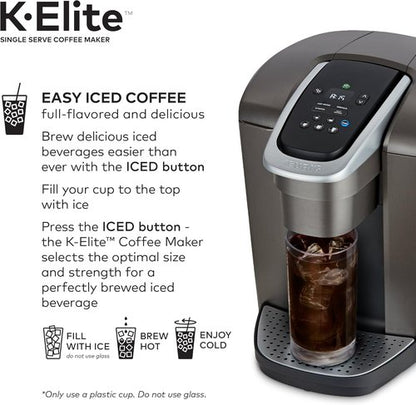 Keurig K-Elite Coffee Maker - Single-Serve K-Cup Pod Brewer in Brushed Slate | 12 oz Brew Size