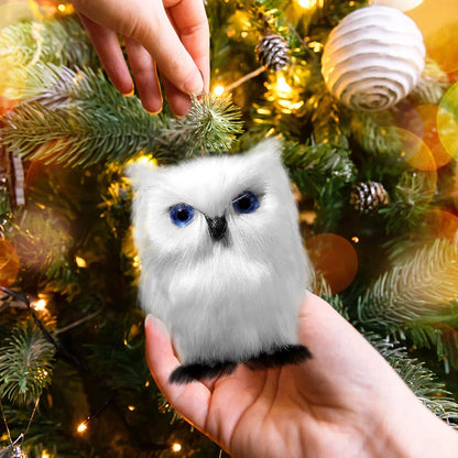 Sratte Christmas Owl Ornament - Cute Furry Hanging Decorations for Tree | 12 Pcs White Set