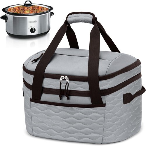 LUXJA Insulated Slow Cooker Carrying Bag - Fits 6-8 Quart Crock Pot | Double Layer Design, Gray