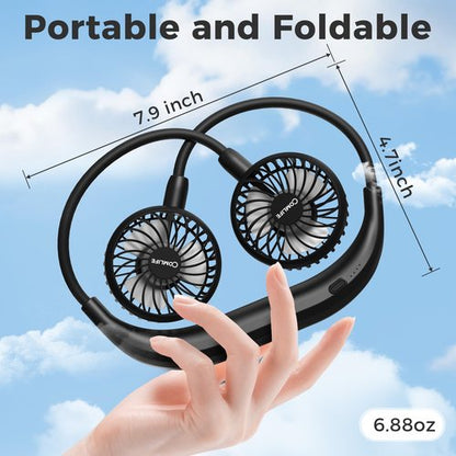COMLIFE Portable Neck Fan, 2600mAh Battery Operated Ultra Quiet Hands Free USB Fan with Strong Wind, 360° Adjustable High Flexibility Wearable Personal Fan for Home Office Outdoor Travel (Black)
