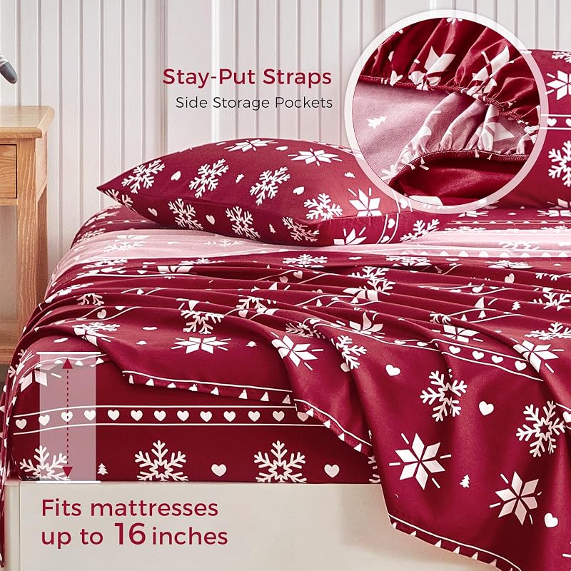 Tokokimo Christmas Bedding Set Queen 4-Piece Snowflake - Red Variation