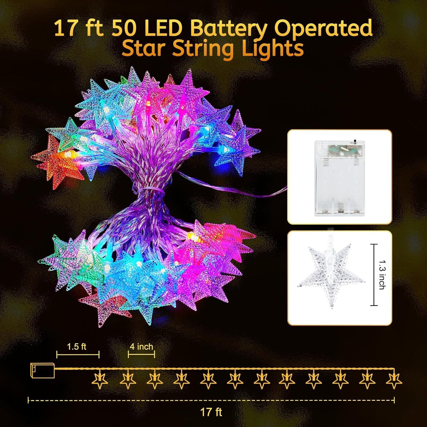 Minetom Star String Lights - 50 LED Color Changing Fairy Lights with Remote & Timer | 17 ft for Bedroom & Patio