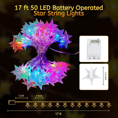 Minetom Star String Lights - 50 LED Color Changing Fairy Lights with Remote & Timer | 17 ft for Bedroom & Patio
