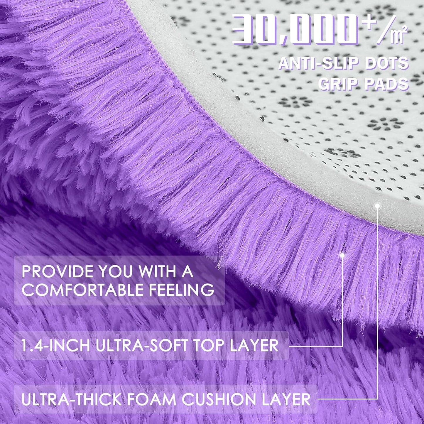 OLANLY Purple Round Area Rug - Soft, Fluffy, Machine Washable 4 ft Circle Rug for Bedroom & Living Room Decor