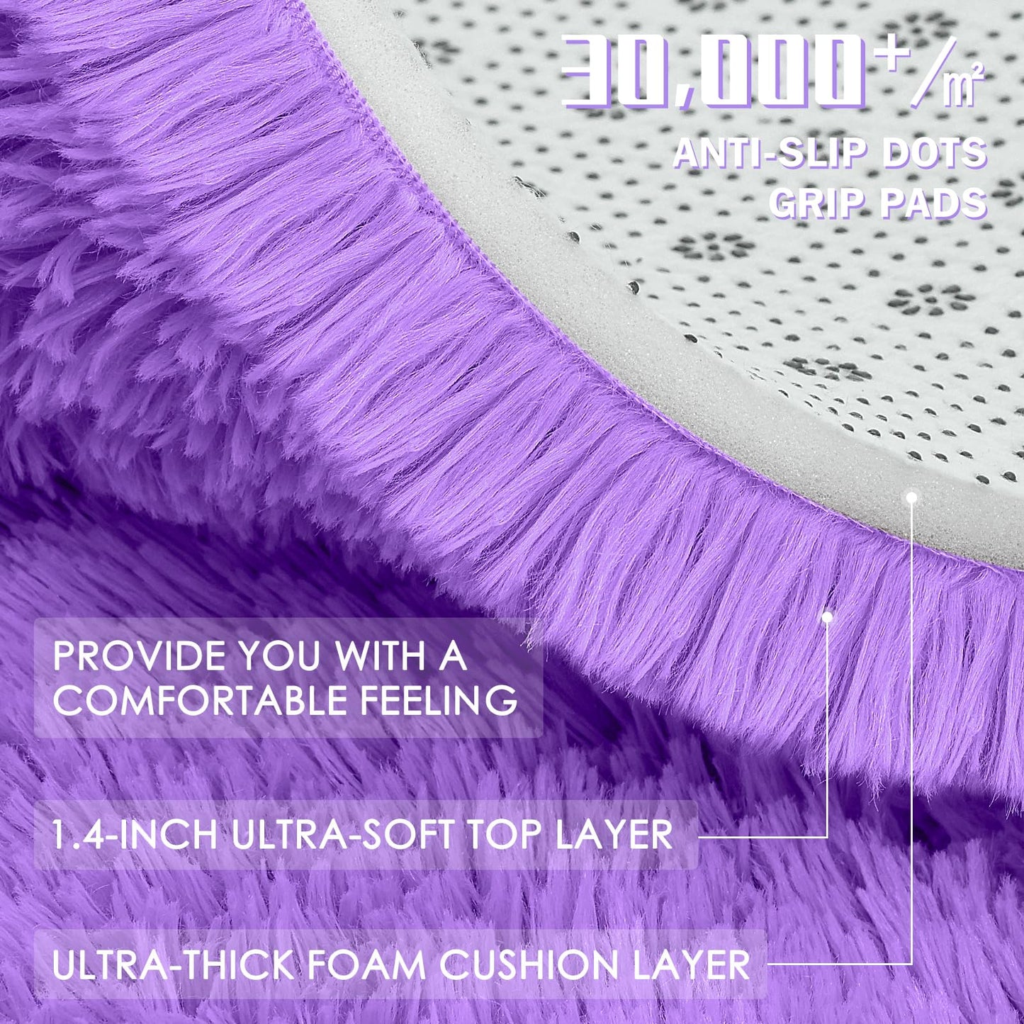 OLANLY Purple Round Rugs for Bedroom - Machine Washable, 9 ft Circle Area Rugs for Living Room, Soft and Fluffy Shaggy Carpet for Teen Girls and Boys, Nursery Rooms, Dorms, Home Decor Aesthetic