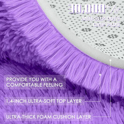 OLANLY Purple Round Rugs for Bedroom - Machine Washable, 3 ft Circle Area Rugs for Living Room, Soft and Fluffy Shaggy Carpet for Teen Girls and Boys, Nursery Rooms, Dorms, Home Decor Aesthetic