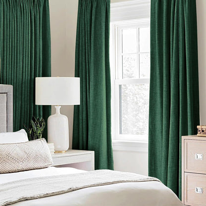 MIULEE 100% Blackout Linen Curtains - Thermal Insulated Emerald Green Drapes | 52 x 96 Inch (2 Panels)