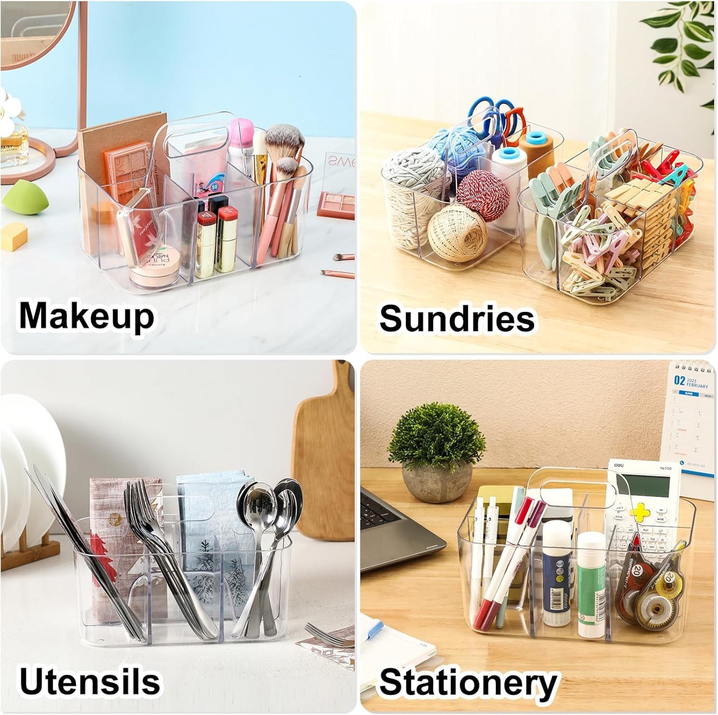 Multiuse Caddy Organizer by [Brand Name] - Portable Divided Tote Bin for Art, Makeup & More - Clear