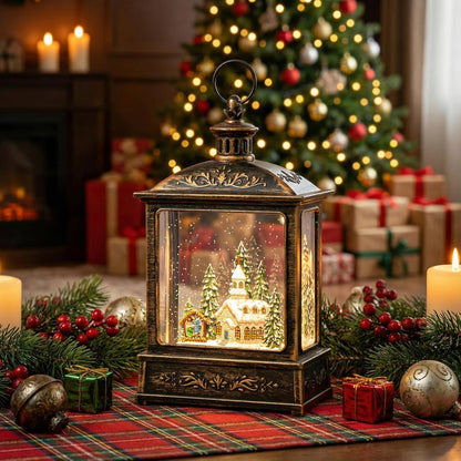 Skiennix 12.5'' Musical Snow Globe Lantern - Lighted Church with Nativity Scene | Battery or USB Powered Christmas Decor