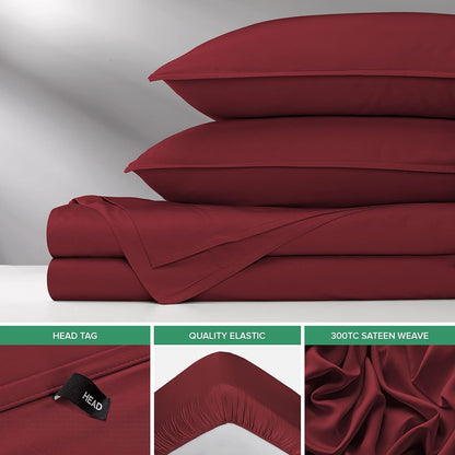 Pure Bamboo King Sheets - Luxuriously Soft 100% Organic Viscose Bed Sheet Set | Cooling & Durable (King, Merlot)