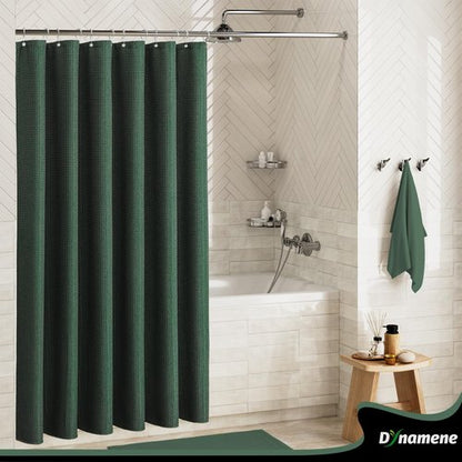 Dynamene Extra Wide Shower Curtain - 180 Inch Wide Waffle Weave Weighted Thick Cloth Bathroom Shower Curtain, Neutral Heavy Duty Hotel Bath Curtain Set with 32 Plastic Hooks, 180x72, Dark Green