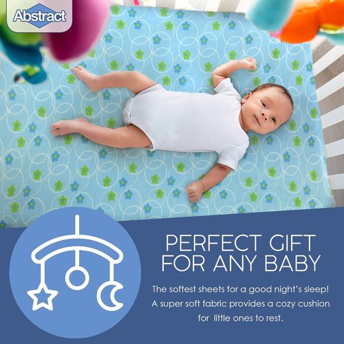 Abstract Cotton Crib Sheets - Ultra Soft Fitted Sheet for Standard Crib Mattress - 28"x52" Blue Floral