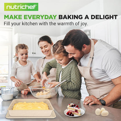 NutriChef 8-Piece Bakeware Set - Non-Stick Carbon Steel Pans | Includes Sheet, Muffin, Round, Loaf & More | Oven Safe to 450°F | Marble Cream Finish