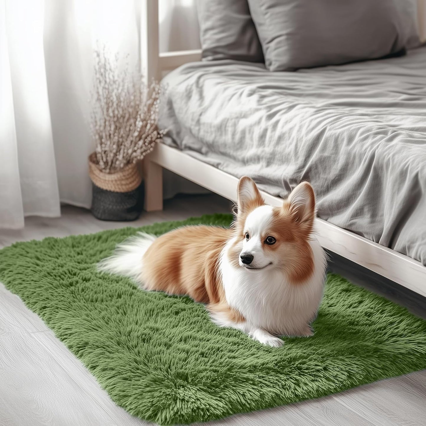 OLANLY Small Machine Washable Bedside Rug - Soft Fluffy Shaggy Indoor Carpet for Kids | Green