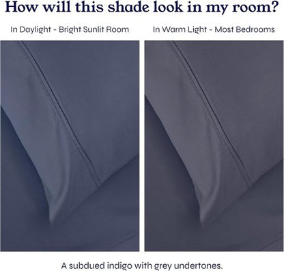 California Design Den Twin Sheets Set - 400 Thread Count 100% Cotton Sateen - Soft & Breathable, Indigo Dusty Blue