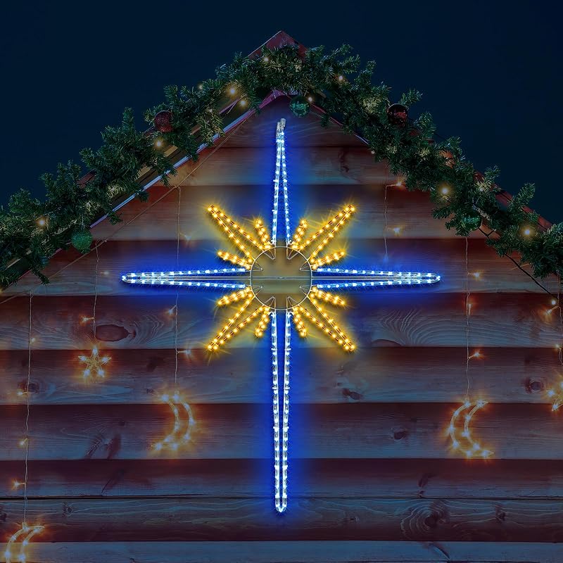 Large Christmas LED Bethlehem Star Light - 48" Warm Blue, With Iron Frame (Variation: Warm Blue+48")