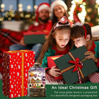 Christmas Village Snow Globe - Musical Water Lantern with Train Station Scene | Battery Operated & USB Powered Holiday Decoration