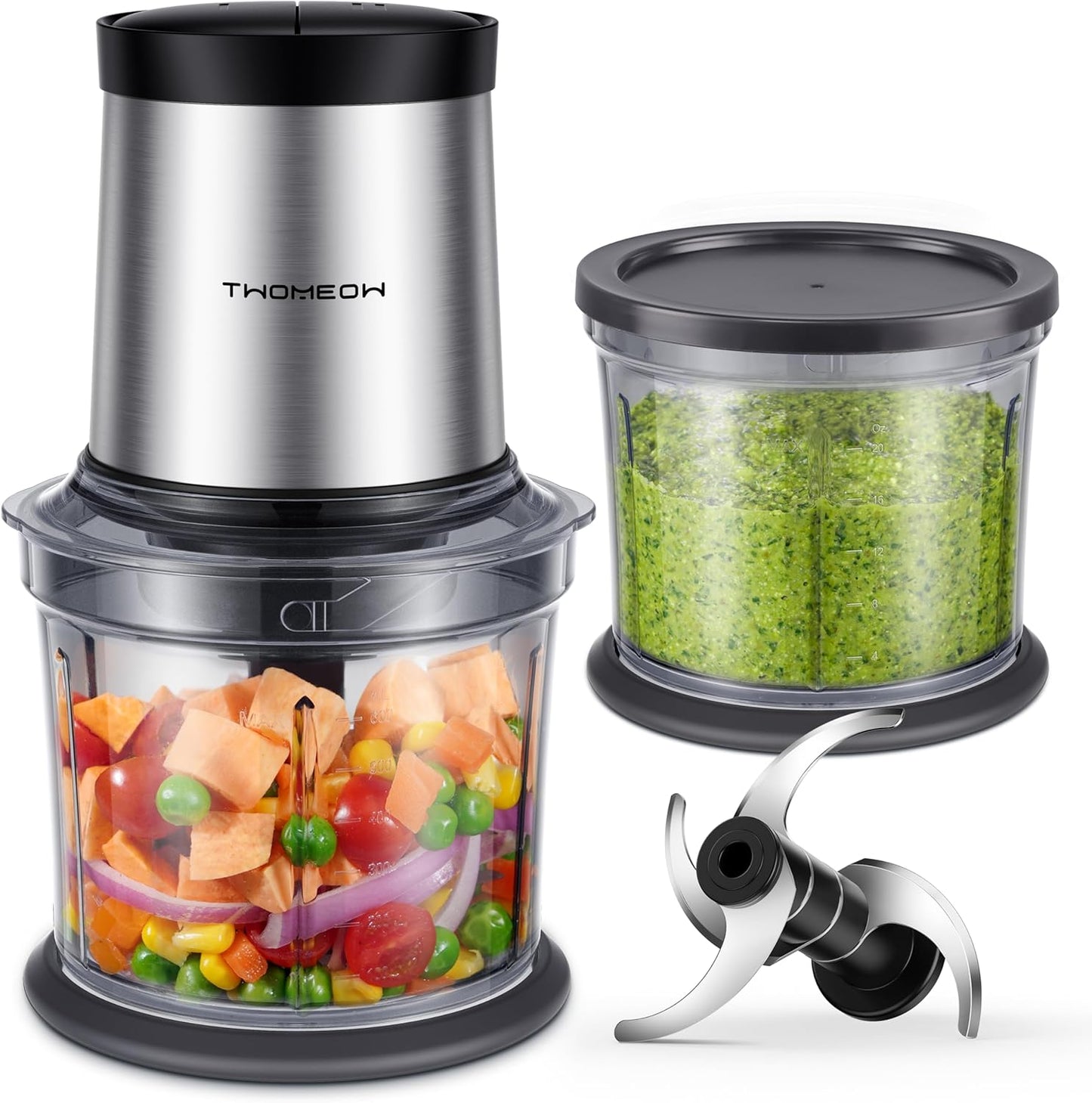 Skiennix Food Processor - 4 Cup Electric Chopper with 2 Bowls, 2 Speed & 4 Blades for Versatile Food Prep