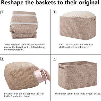 OIAHOMY Storage Baskets - 4 Pack Woven Organizing Bins with Handles | 12.7''L x 9''W x 7.8''H, Brown