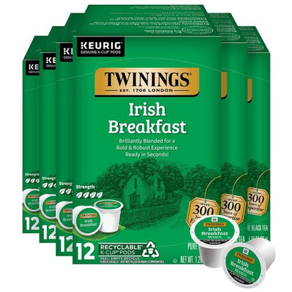 Twinings Irish Breakfast Black Tea 72 K-Cup Pods for Keurig, 12 Count (Pack of 6), Robust, Strong, Bold Flavour, Caffeinated, Enjoy Hot or Iced