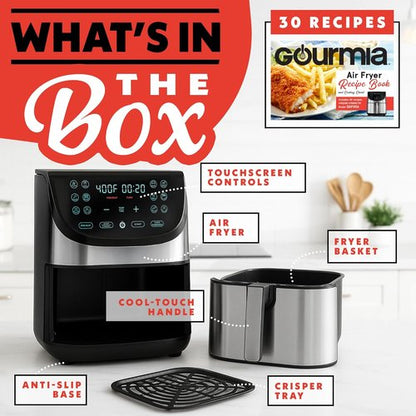 Gourmia Air Fryer - 8 Qt Extra Large Capacity with FryForce360º & Digital Display | 12 Cooking Presets