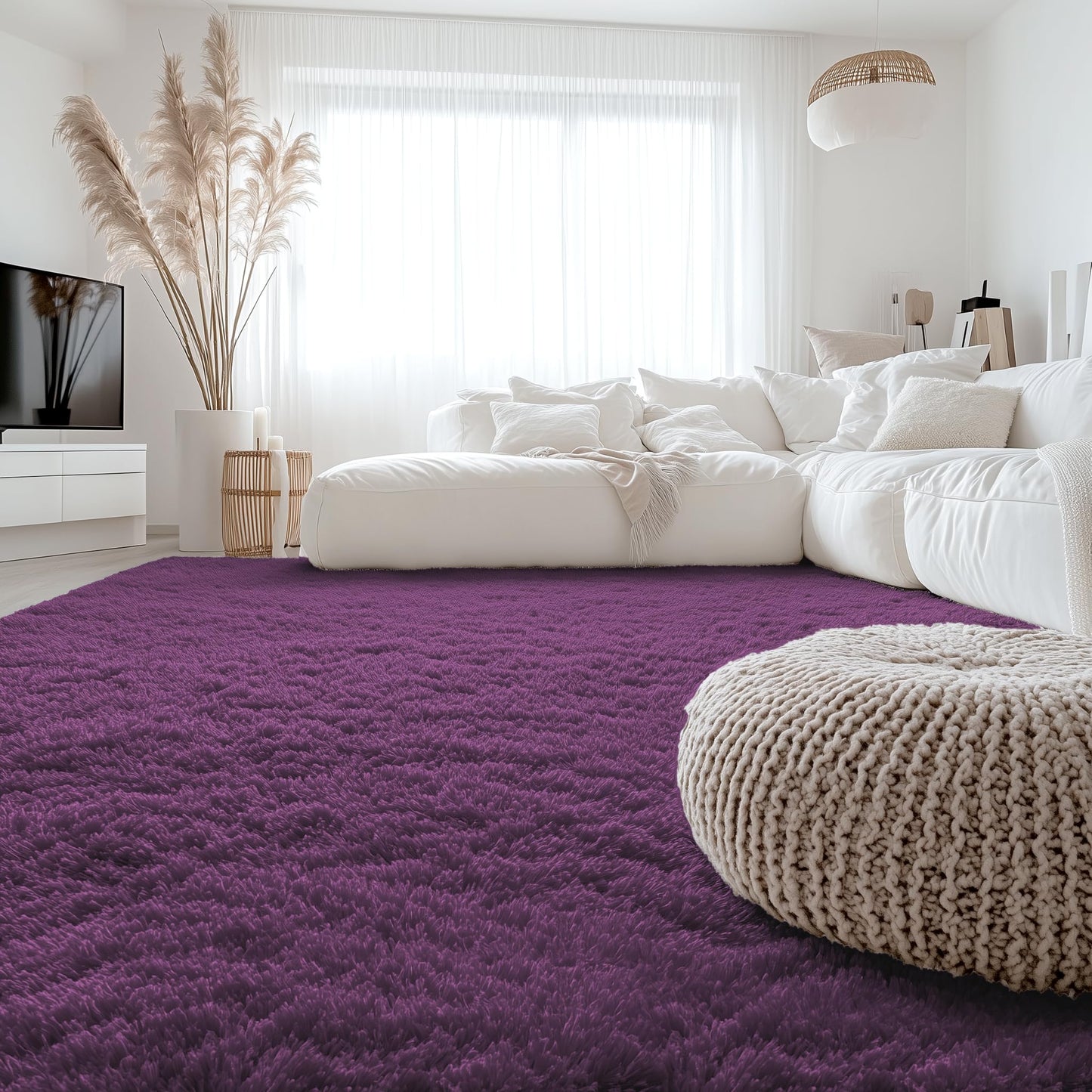 OLANLY 6x9 Machine Washable Large Area Rugs for Living Room, Bedroom, Soft Fluffy Shaggy Bedside Rug, Indoor Floor Carpet for Kids Girls and Boys, Dorms, Nursery, Home Decor Aesthetic, Dark Purple