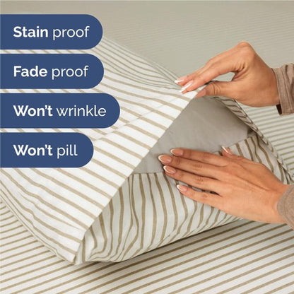 Full Size 4 Piece Sheet Set - Comfy Breathable & Cooling Bed Sheets Set - Hotel Luxury Bedding for Women, Men, Kids, Teens, Boys & Girls - Deep Pockets, Soft, Wrinkle Free - Oeko-Tex - Beige Stripes 2