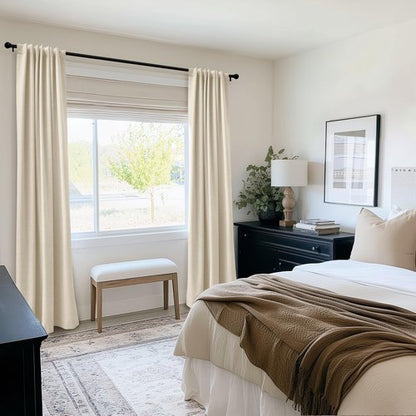100% Blackout Shield Full Blackout Curtains for Bedroom 84 inch Length 2 Panels Set, Clip Rings/Rod Pocket Faux Linen Black Out Curtains for Living Room, Thermal Insulated, 50Wx84L, Butter Cream
