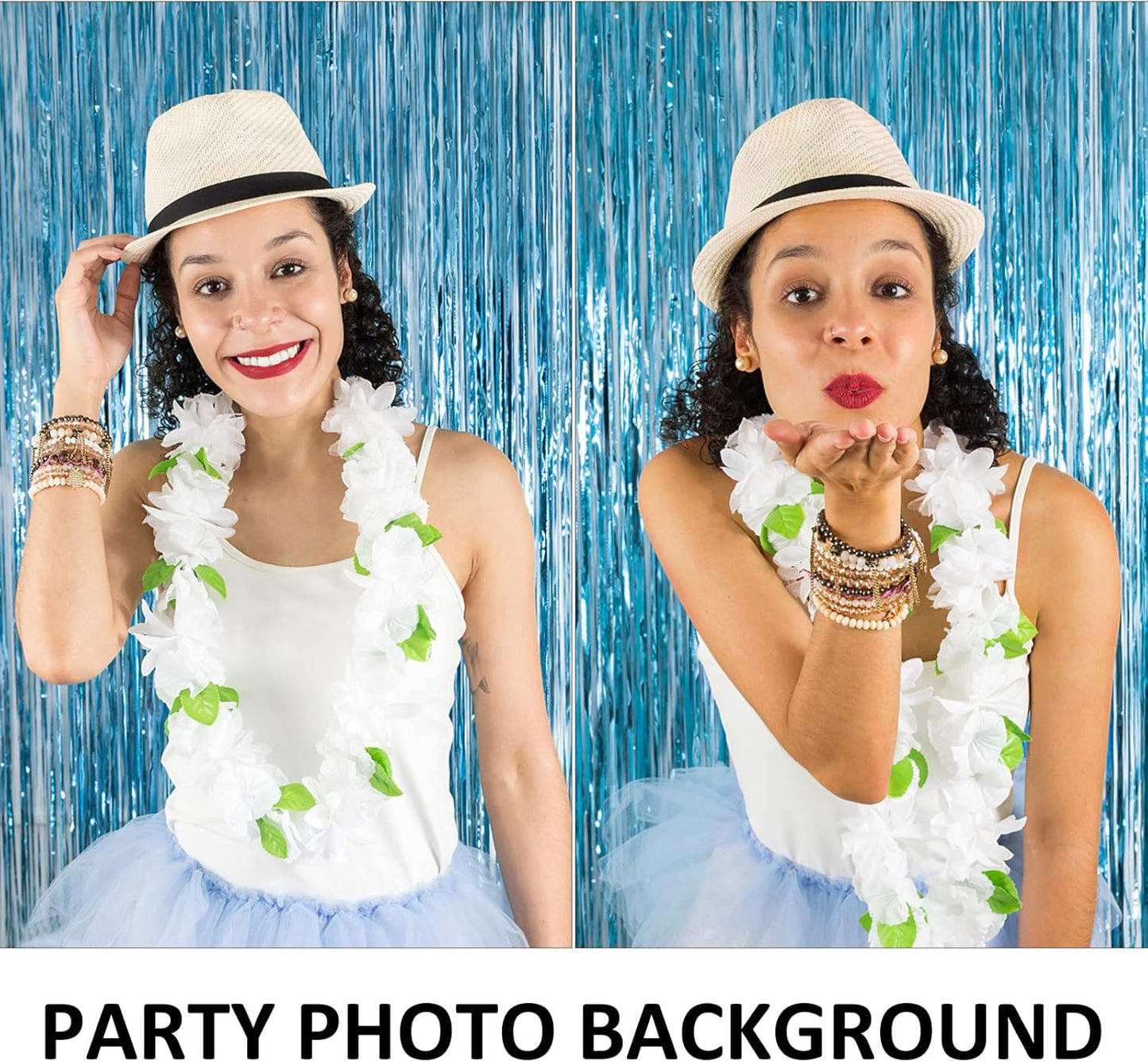 Skiennix Foil Curtain Backdrop - 10 Pack Blue Metallic Tinsel Fringe for Parties & Celebrations